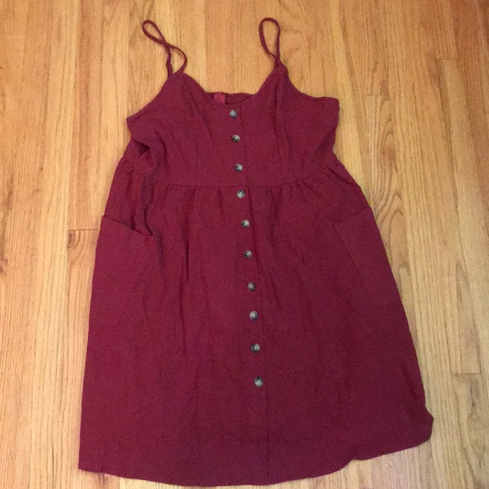 Red Linen Button up dress with zipper - 1XL